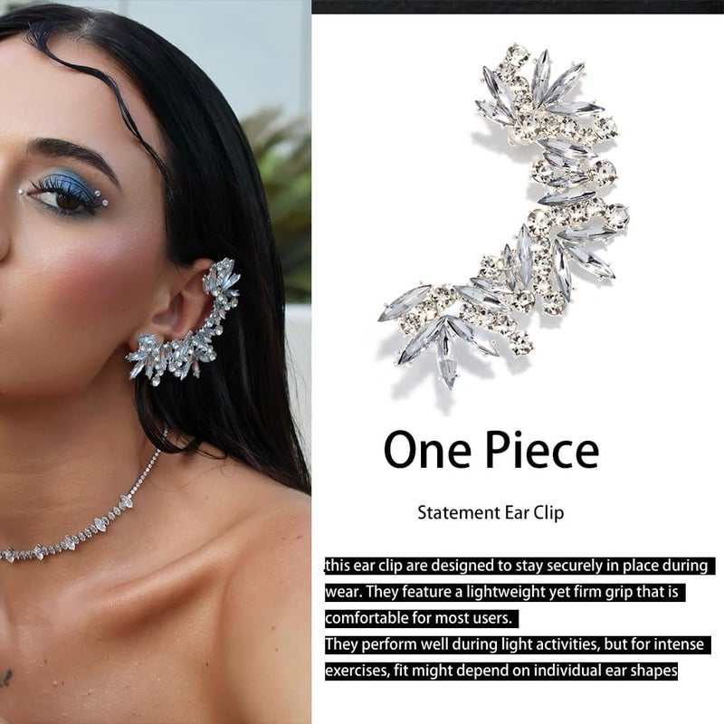 STONEFANS Rhinestone Silver Full Ear Cuff Earrings for Women Ear Clip Wrap Statement Climber Crawler Earrings for Women Hypoallergenic Silver Wedding Jewelry Gifts - Image 2